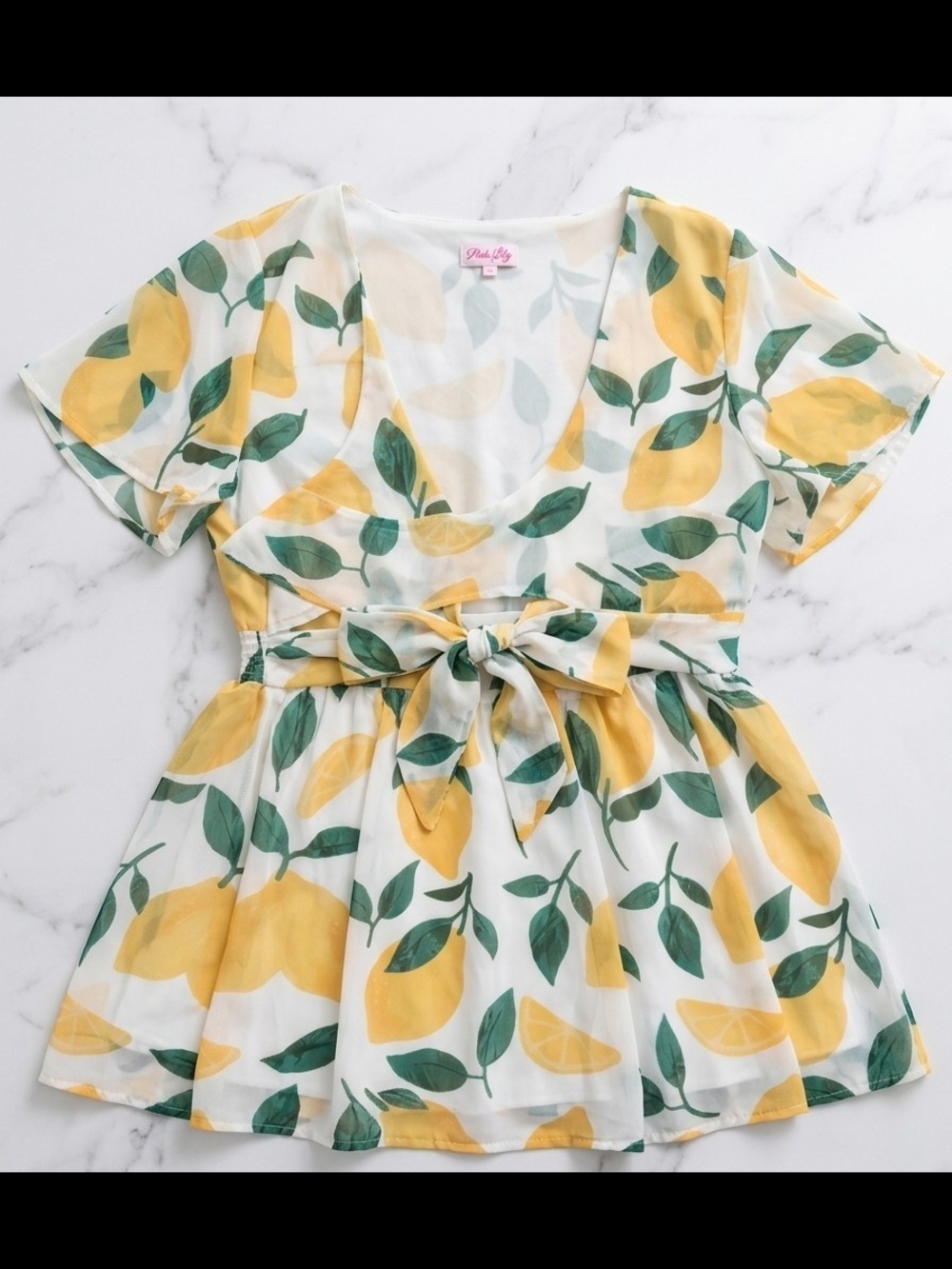 Pink Lily Yellow Lemon Tie-Waist Romper